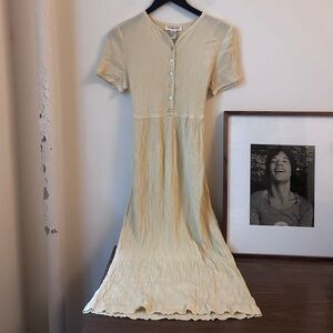 vintage 90s y2k yellow talbots short sleeve midi dress tie back tiny buttons